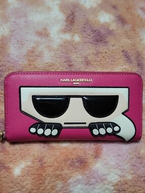 Karl Lagerfeld Hot Pink Sunglasses Graphic Zip Wallet